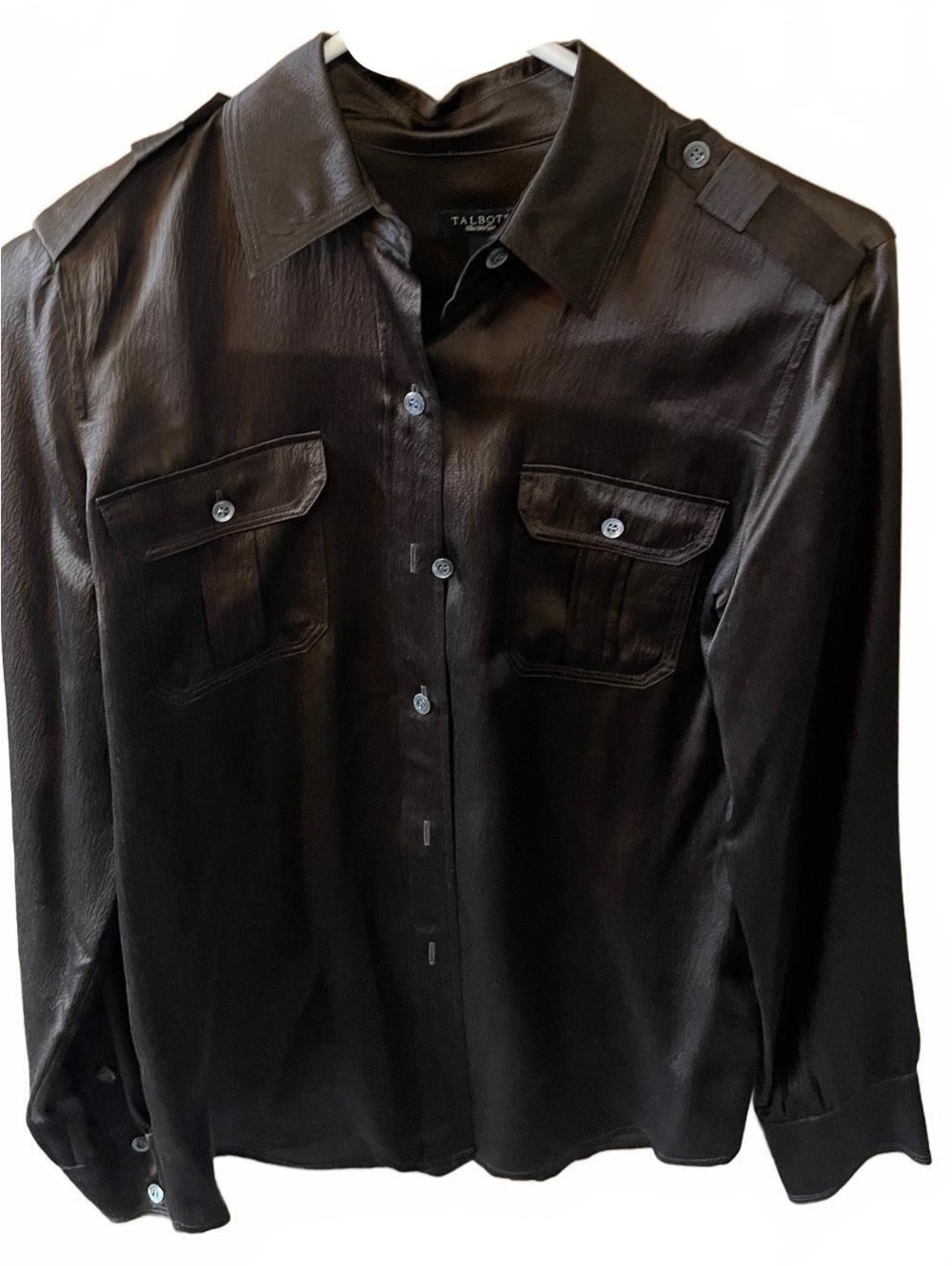 Talbots Women's Silk Button-Up Shirt Size 4 Brown